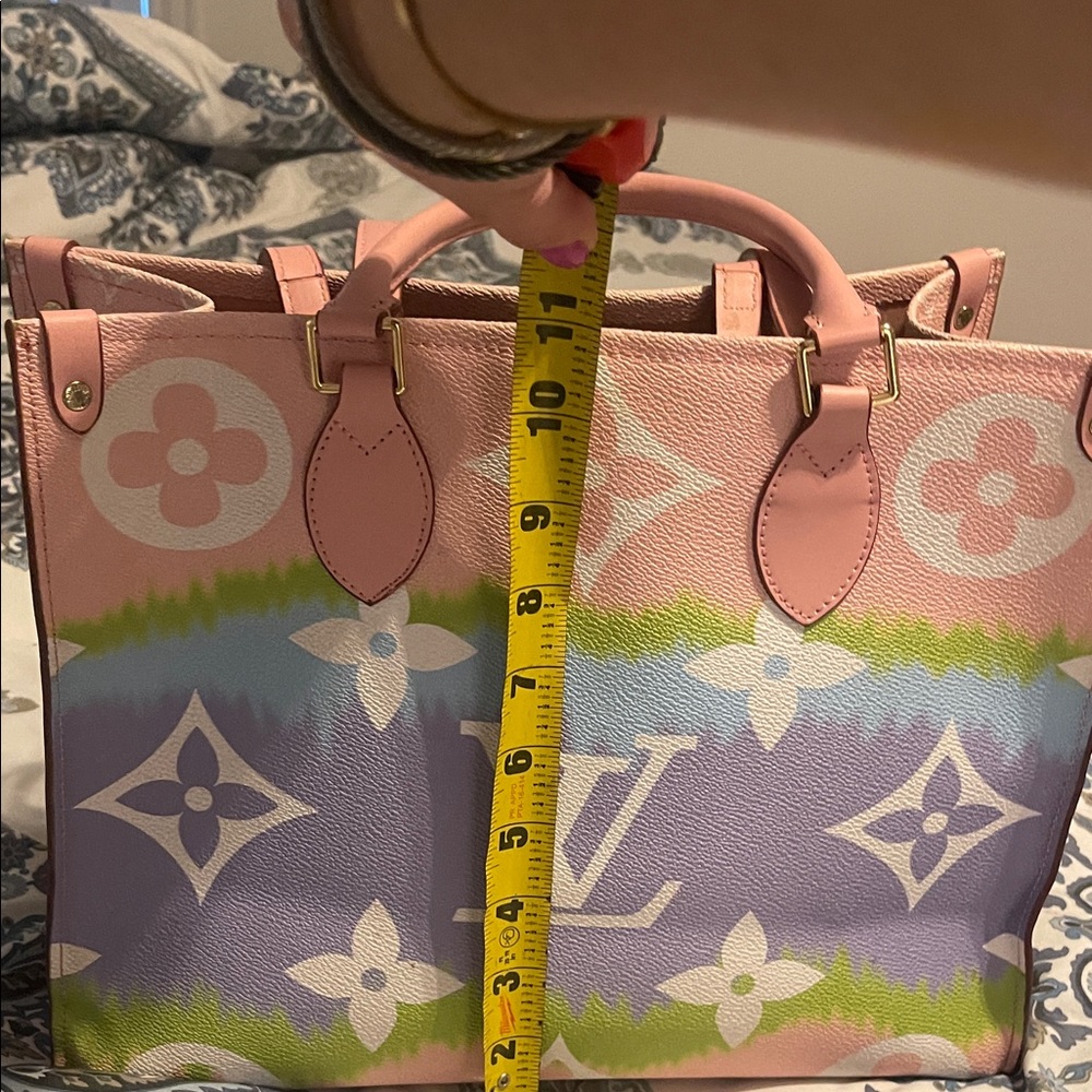 Louis Vuitton Style Designer Pink Lavender Green Monogram Canvas Tote - Picture 6 of 6